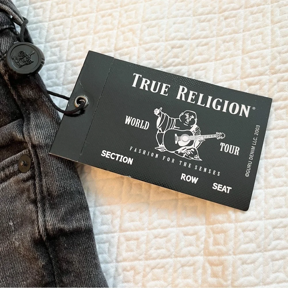 NWT True Religion Men’s Logan Relaxed Tapered Fit Black Distressed Jeans Size 32